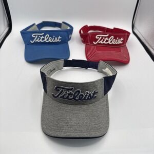 Titleist Visor Golf Hat Cap Lot of 3 Strapback Pro V1 Embroidered Blue Gray Red